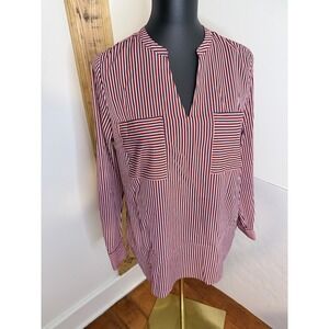 CAbi V-Neck Franklin Striped Red Top Blouse Style #5335 Size S